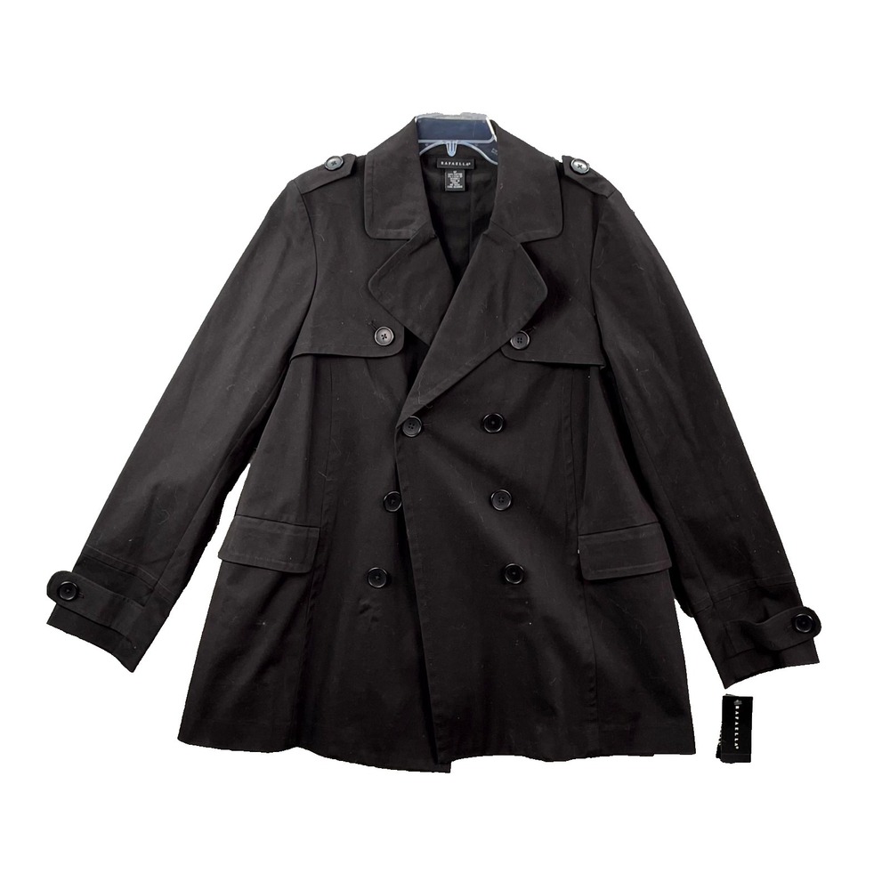 Rafaella Trench Coat Womens 12 Black Double Breasted Corporate Business Career